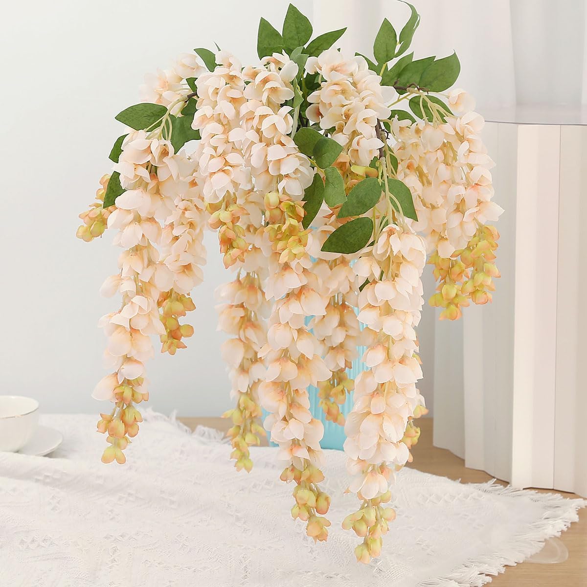 4pcs 47.2in Artificial Fake Wisteria Hanging Flower Garland Silk(blue)