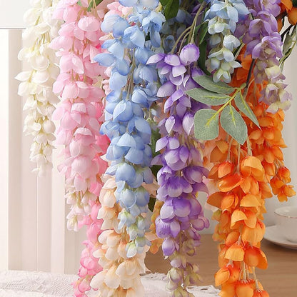 4pcs 47.2in Artificial Fake Wisteria Hanging Flower Garland Silk(blue)