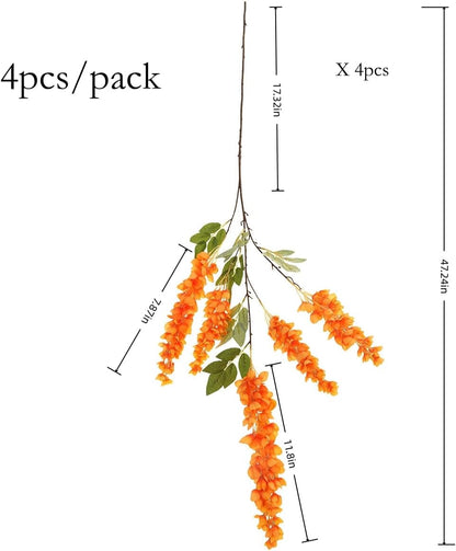 4pcs 47.2in Artificial Fake Wisteria Hanging Flower Garland Silk(blue)