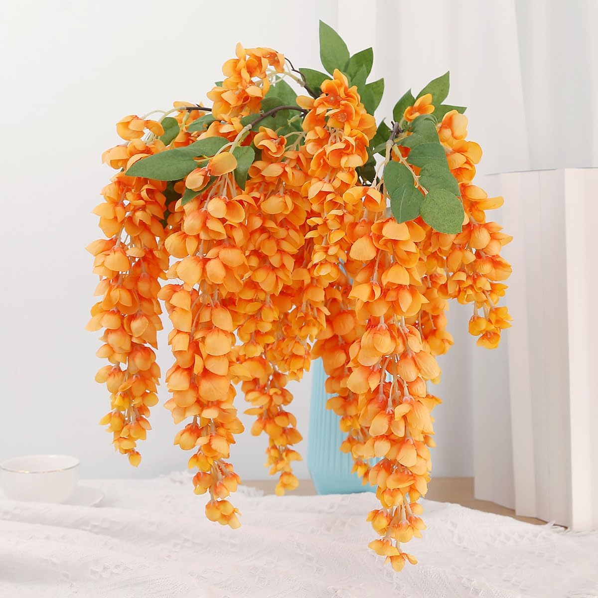 4pcs 47.2in Artificial Fake Wisteria Hanging Flower Garland Silk(blue)
