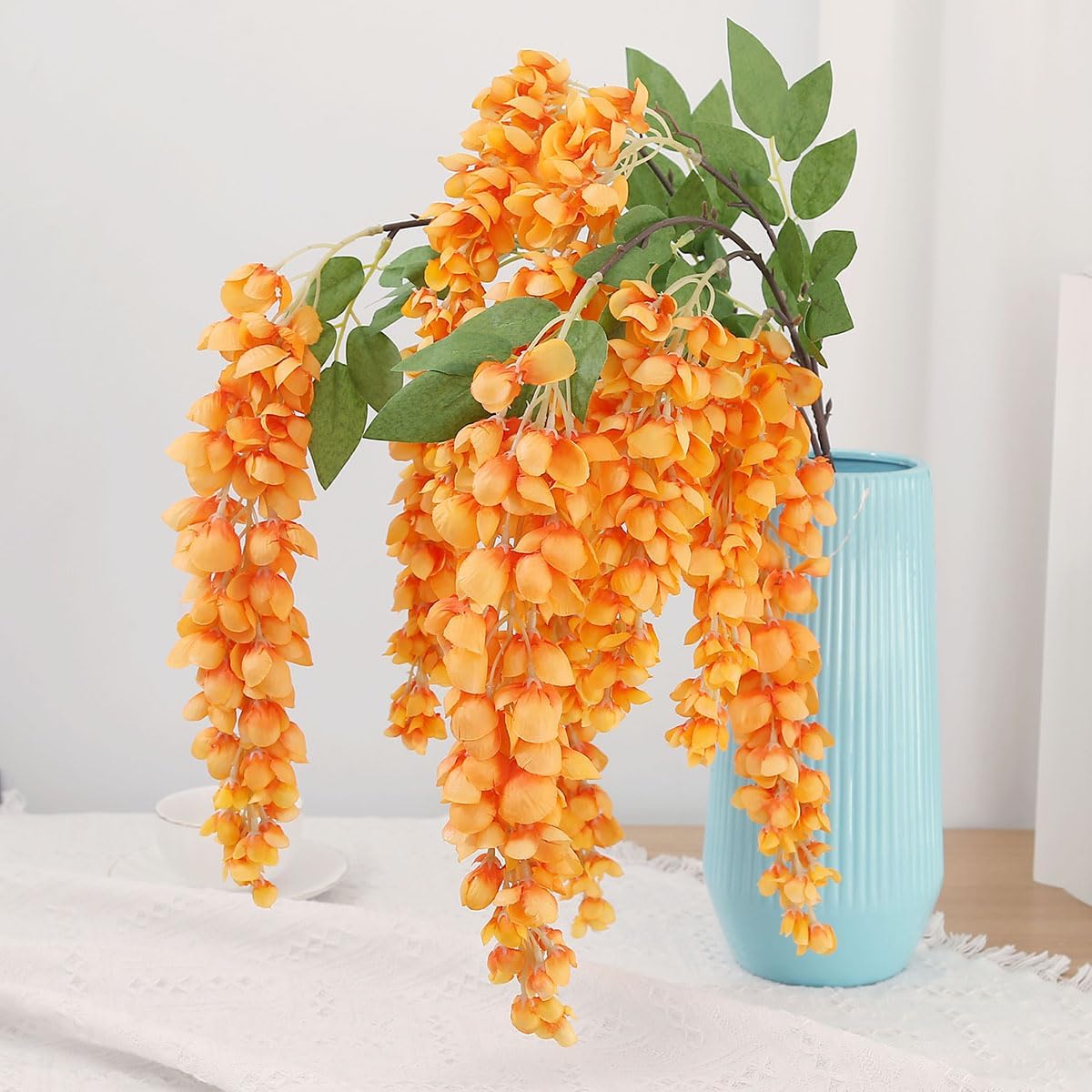 4pcs 47.2in Artificial Fake Wisteria Hanging Flower Garland Silk(blue)