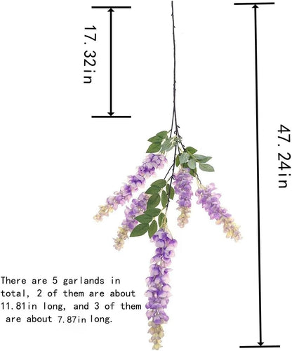 4pcs 47.2in Artificial Fake Wisteria Hanging Flower Garland Silk(blue)