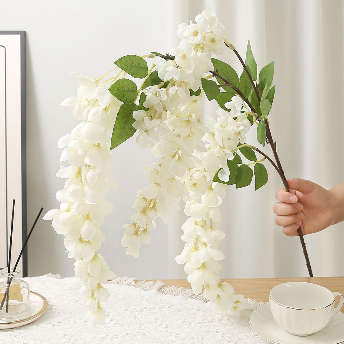 4pcs 47.2in Artificial Fake Wisteria Hanging Flower Garland Silk(blue)