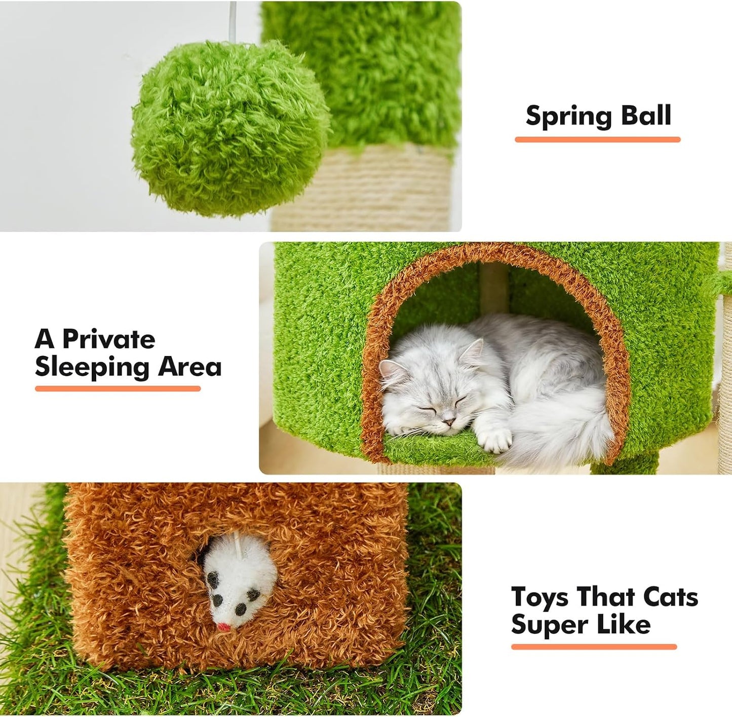 Cat Tree Tower with Large Cat House,Three Platforms Jumping and Sleeping for Cats Multi-Functional for Kittens and Adult Cats (Green)