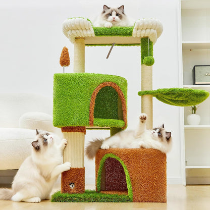 Cat Tree Tower with Large Cat House,Three Platforms Jumping and Sleeping for Cats Multi-Functional for Kittens and Adult Cats (Green)