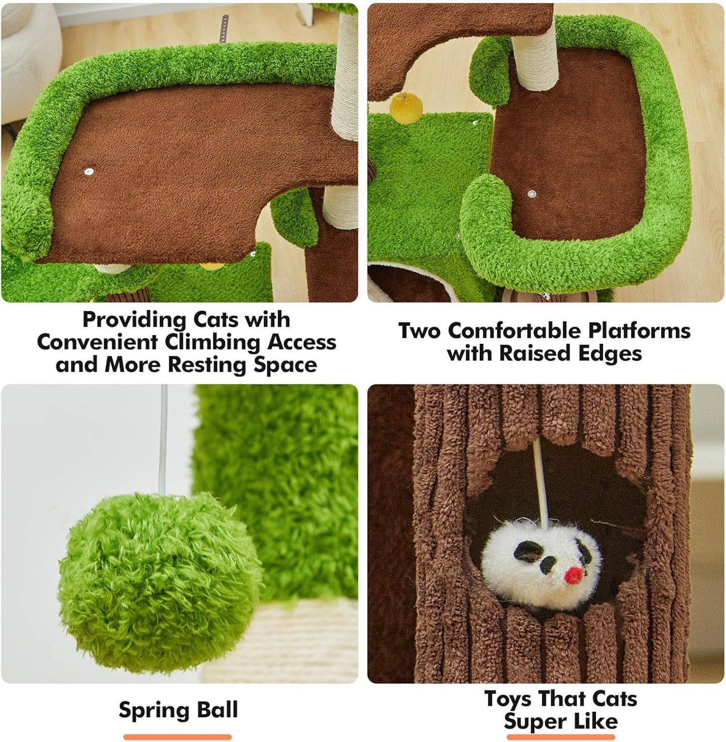 Cat Tree Tower with Large Cat House,Three Platforms Jumping and Sleeping for Cats Multi-Functional for Kittens and Adult Cats (Green)