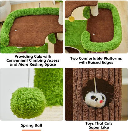 Cat Tree Tower with Large Cat House,Three Platforms Jumping and Sleeping for Cats Multi-Functional for Kittens and Adult Cats (Green)