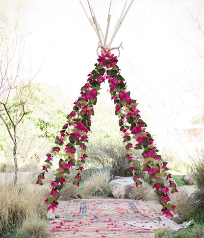 Artificial Bougainvillea Garland,4PCS 7.2ft/Piece Pink Flower Garland Faux Silk Bougainvillea Vines Artificial Decor for Wedding Arch Table Home Garden(Deep Pink)