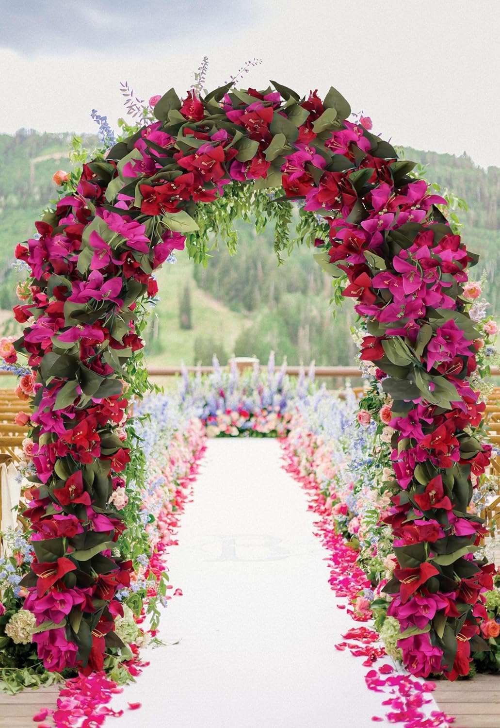 Artificial Bougainvillea Garland,4PCS 7.2ft/Piece Pink Flower Garland Faux Silk Bougainvillea Vines Artificial Decor for Wedding Arch Table Home Garden(Deep Pink)