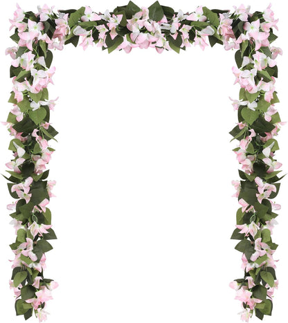 Artificial Bougainvillea Garland,4PCS 7.2ft/Piece Pink Flower Garland Faux Silk Bougainvillea Vines Artificial Decor for Wedding Arch Table Home Garden(Deep Pink)