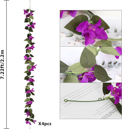 Artificial Bougainvillea Garland,4PCS 7.2ft/Piece Pink Flower Garland Faux Silk Bougainvillea Vines Artificial Decor for Wedding Arch Table Home Garden(Deep Pink)