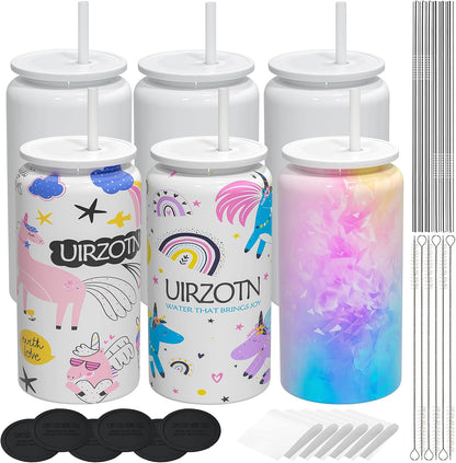 16 oz Sublimatable Tumbler, Insulated Tumbler with Straw | Reusable Iced Coffee Cup with Lid and Straw, Stainless Steel Tumbler with Straw, Yellow, Smooth Sublimation Coating