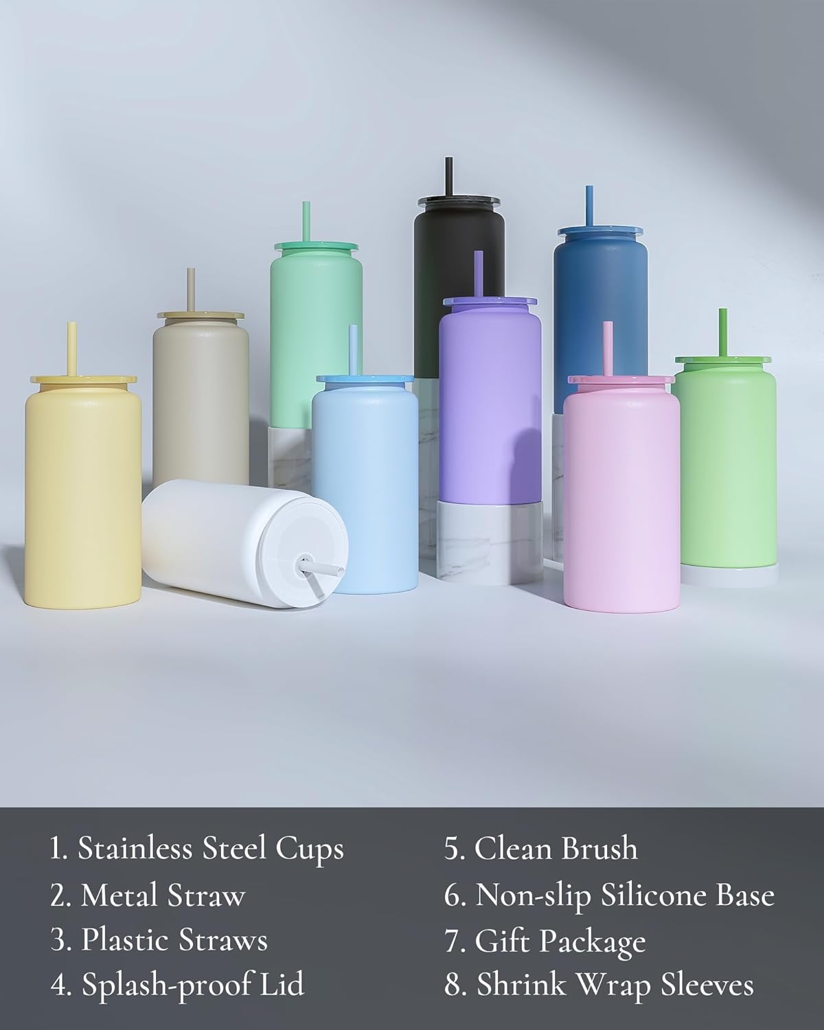 16 oz Sublimatable Tumbler, Insulated Tumbler with Straw | Reusable Iced Coffee Cup with Lid and Straw, Stainless Steel Tumbler with Straw, Yellow, Smooth Sublimation Coating