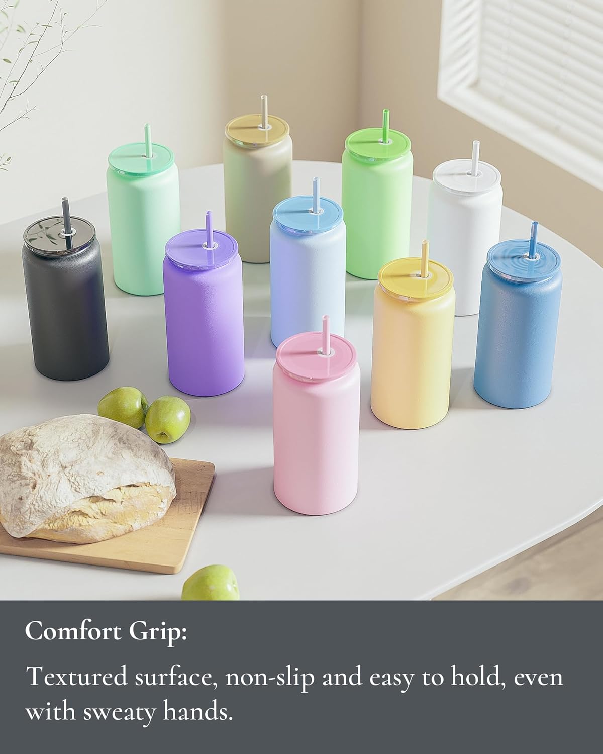 16 oz Sublimatable Tumbler, Insulated Tumbler with Straw | Reusable Iced Coffee Cup with Lid and Straw, Stainless Steel Tumbler with Straw, Yellow, Smooth Sublimation Coating