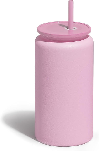 16 oz Sublimatable Tumbler, Insulated Tumbler with Straw | Reusable Iced Coffee Cup with Lid and Straw, Stainless Steel Tumbler with Straw, Yellow, Smooth Sublimation Coating