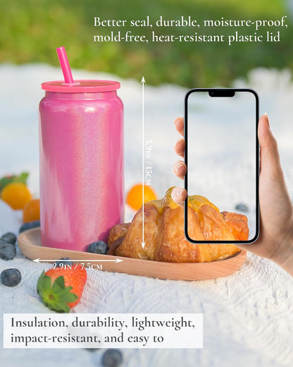 16 oz Sublimatable Tumbler, Insulated Tumbler with Straw | Reusable Iced Coffee Cup with Lid and Straw, Stainless Steel Tumbler with Straw, Yellow, Smooth Sublimation Coating