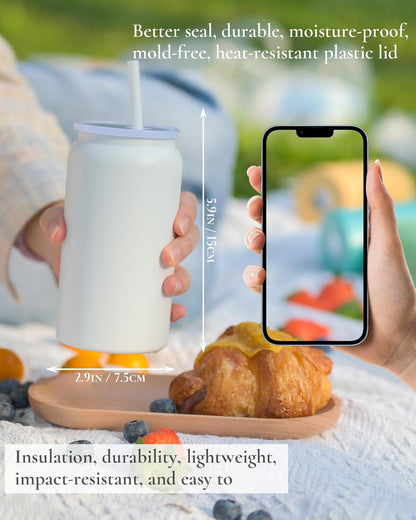 16 oz Sublimatable Tumbler, Insulated Tumbler with Straw | Reusable Iced Coffee Cup with Lid and Straw, Stainless Steel Tumbler with Straw, Yellow, Smooth Sublimation Coating