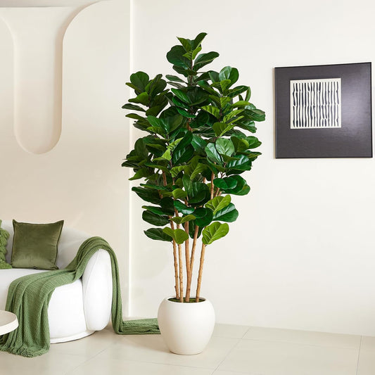 7ft Artificial Fiddle Leaf Fig Tree, 4 Real Wood Trunks