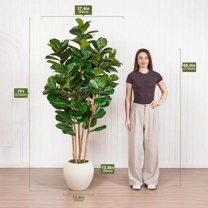 7ft Artificial Fiddle Leaf Fig Tree, 4 Real Wood Trunks