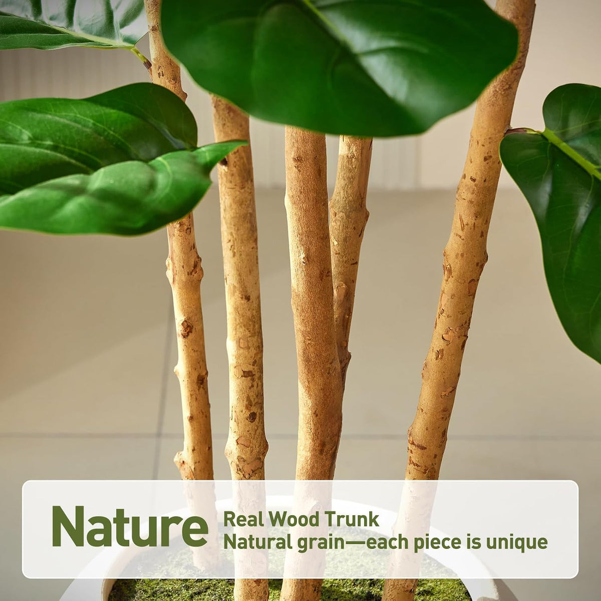 7ft Artificial Fiddle Leaf Fig Tree, 4 Real Wood Trunks