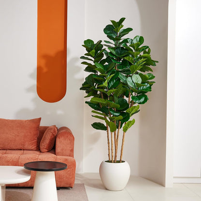 7ft Artificial Fiddle Leaf Fig Tree, 4 Real Wood Trunks