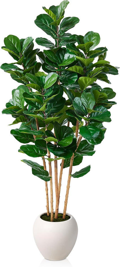 7ft Artificial Fiddle Leaf Fig Tree, 4 Real Wood Trunks
