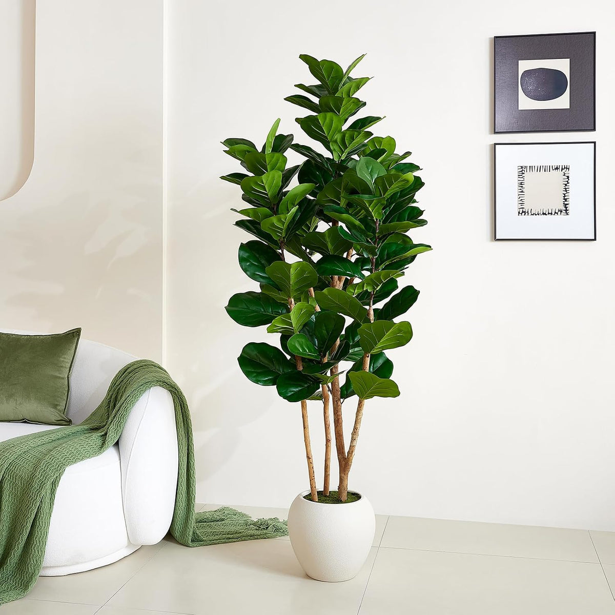 7ft Artificial Fiddle Leaf Fig Tree, 4 Real Wood Trunks
