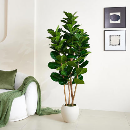 7ft Artificial Fiddle Leaf Fig Tree, 4 Real Wood Trunks