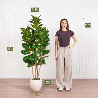 7ft Artificial Fiddle Leaf Fig Tree, 4 Real Wood Trunks