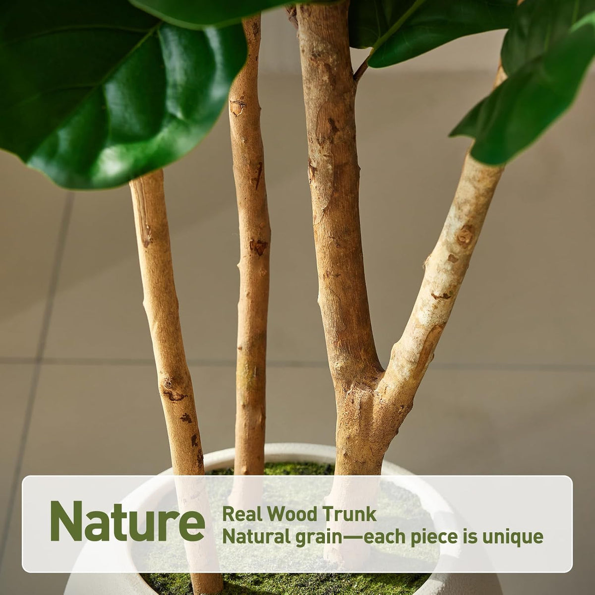 7ft Artificial Fiddle Leaf Fig Tree, 4 Real Wood Trunks
