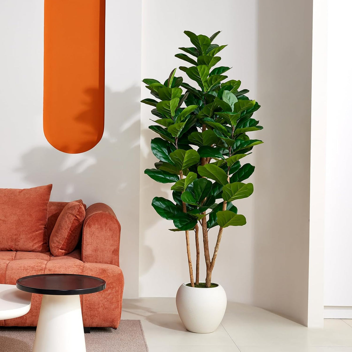 7ft Artificial Fiddle Leaf Fig Tree, 4 Real Wood Trunks