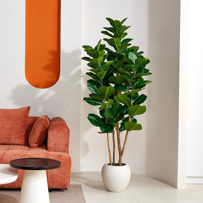 7ft Artificial Fiddle Leaf Fig Tree, 4 Real Wood Trunks