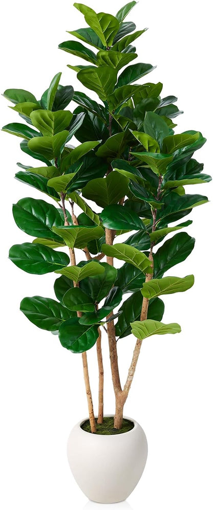 7ft Artificial Fiddle Leaf Fig Tree, 4 Real Wood Trunks