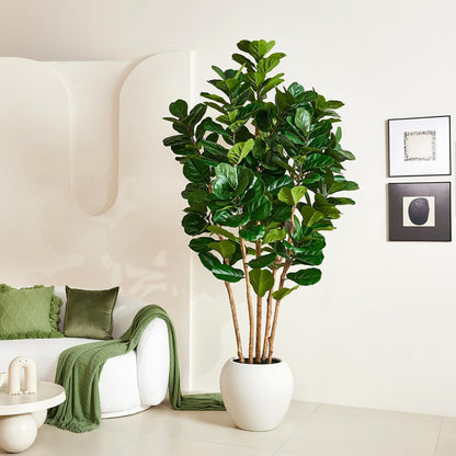 7ft Artificial Fiddle Leaf Fig Tree, 4 Real Wood Trunks