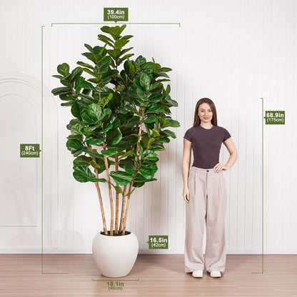 7ft Artificial Fiddle Leaf Fig Tree, 4 Real Wood Trunks