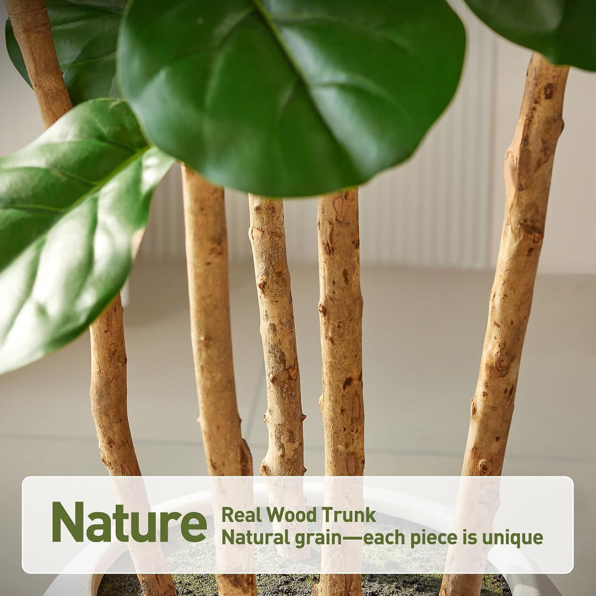 7ft Artificial Fiddle Leaf Fig Tree, 4 Real Wood Trunks