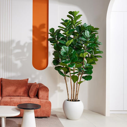 7ft Artificial Fiddle Leaf Fig Tree, 4 Real Wood Trunks