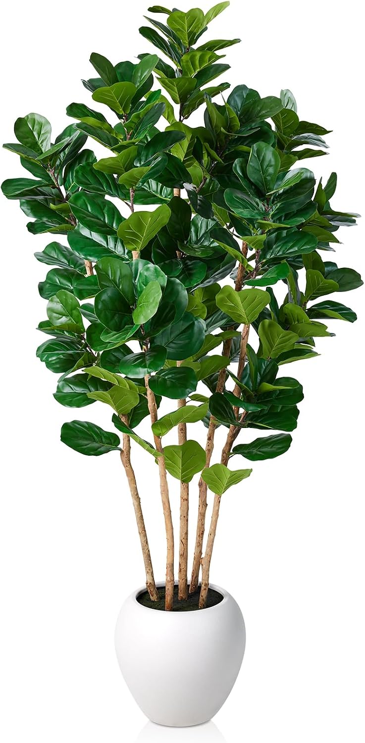 7ft Artificial Fiddle Leaf Fig Tree, 4 Real Wood Trunks