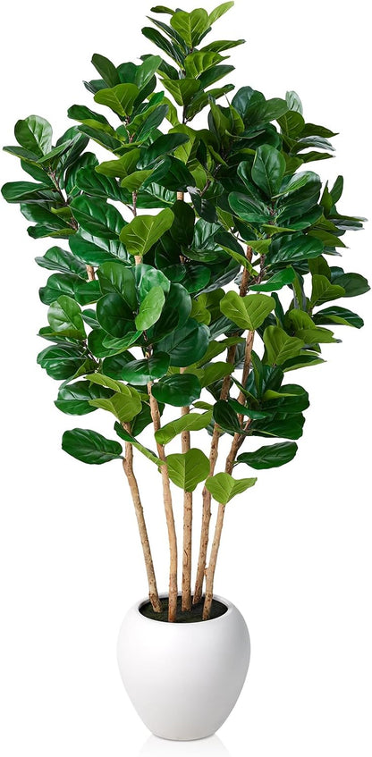 7ft Artificial Fiddle Leaf Fig Tree, 4 Real Wood Trunks