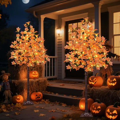6 Ft Lighted Maple Trees, 240 Warm White LEDs, Fall Decor