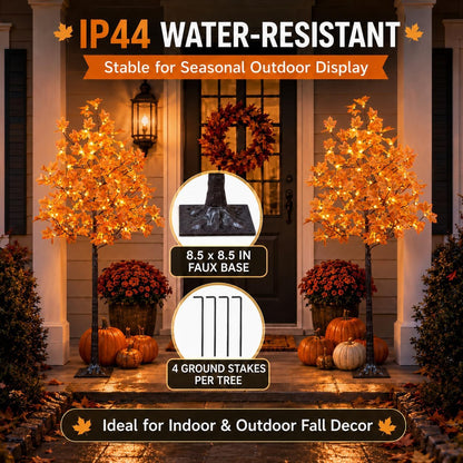 6 Ft Lighted Maple Trees, 240 Warm White LEDs, Fall Decor