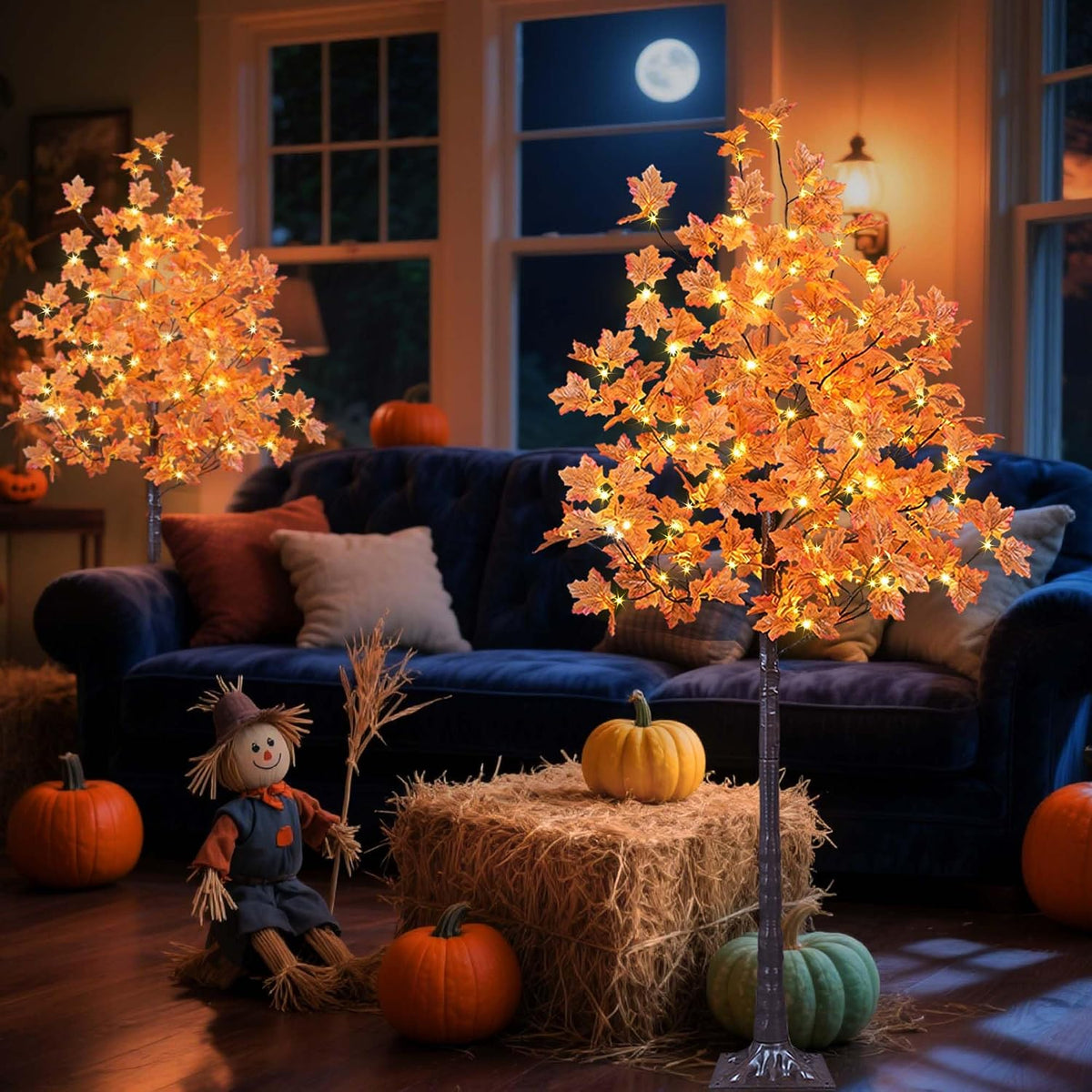 6 Ft Lighted Maple Trees, 240 Warm White LEDs, Fall Decor