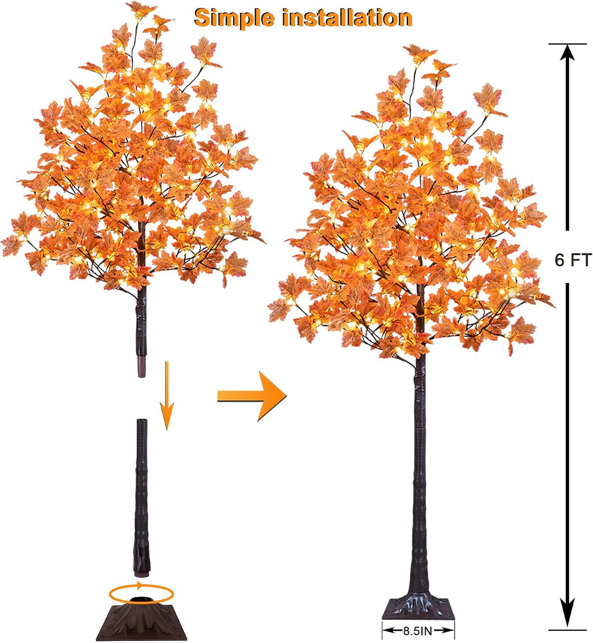 6 Ft Lighted Maple Trees, 240 Warm White LEDs, Fall Decor