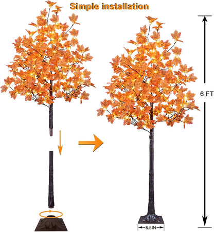 6 Ft Lighted Maple Trees, 240 Warm White LEDs, Fall Decor