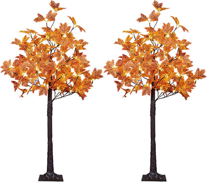 6 Ft Lighted Maple Trees, 240 Warm White LEDs, Fall Decor