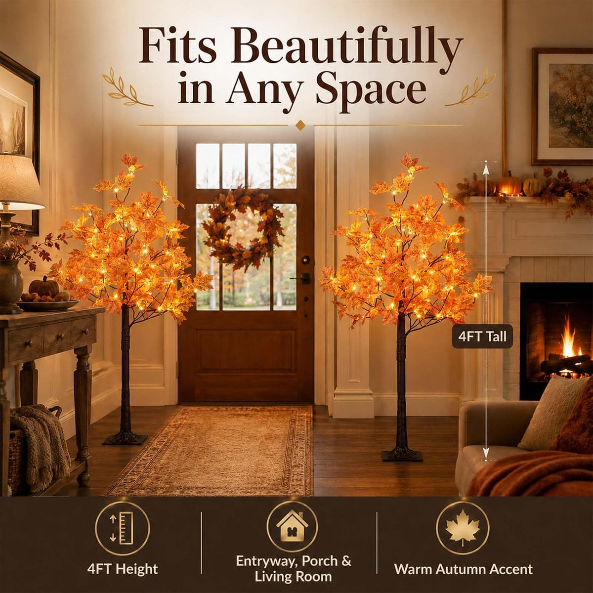 6 Ft Lighted Maple Trees, 240 Warm White LEDs, Fall Decor