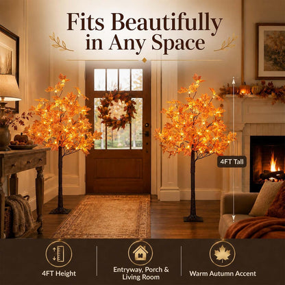6 Ft Lighted Maple Trees, 240 Warm White LEDs, Fall Decor