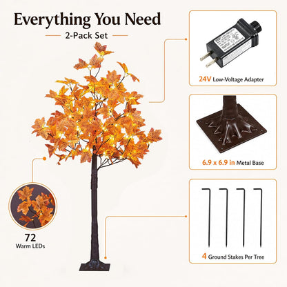 6 Ft Lighted Maple Trees, 240 Warm White LEDs, Fall Decor