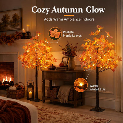 6 Ft Lighted Maple Trees, 240 Warm White LEDs, Fall Decor