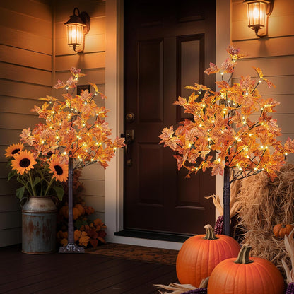 6 Ft Lighted Maple Trees, 240 Warm White LEDs, Fall Decor